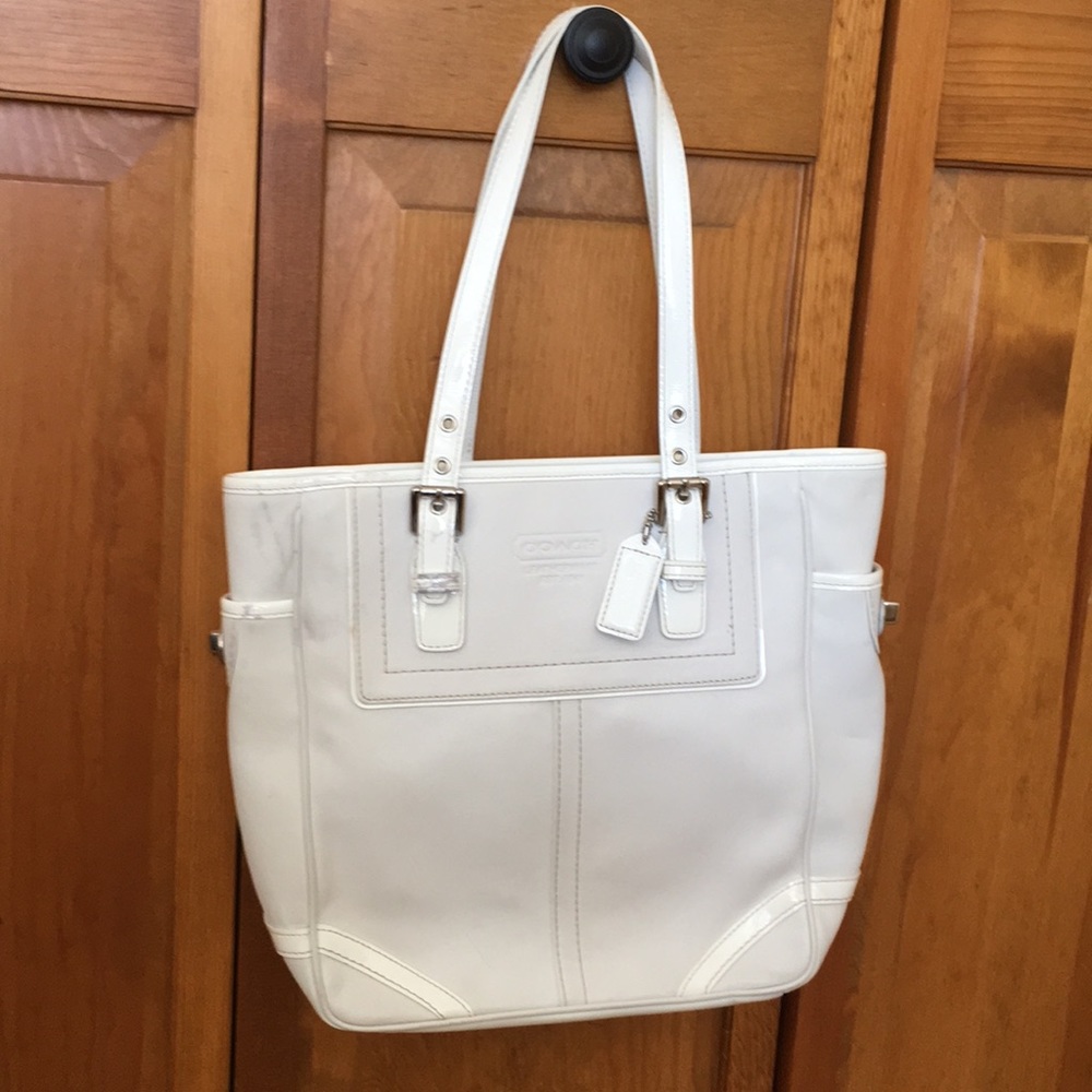 White leather Coach tote